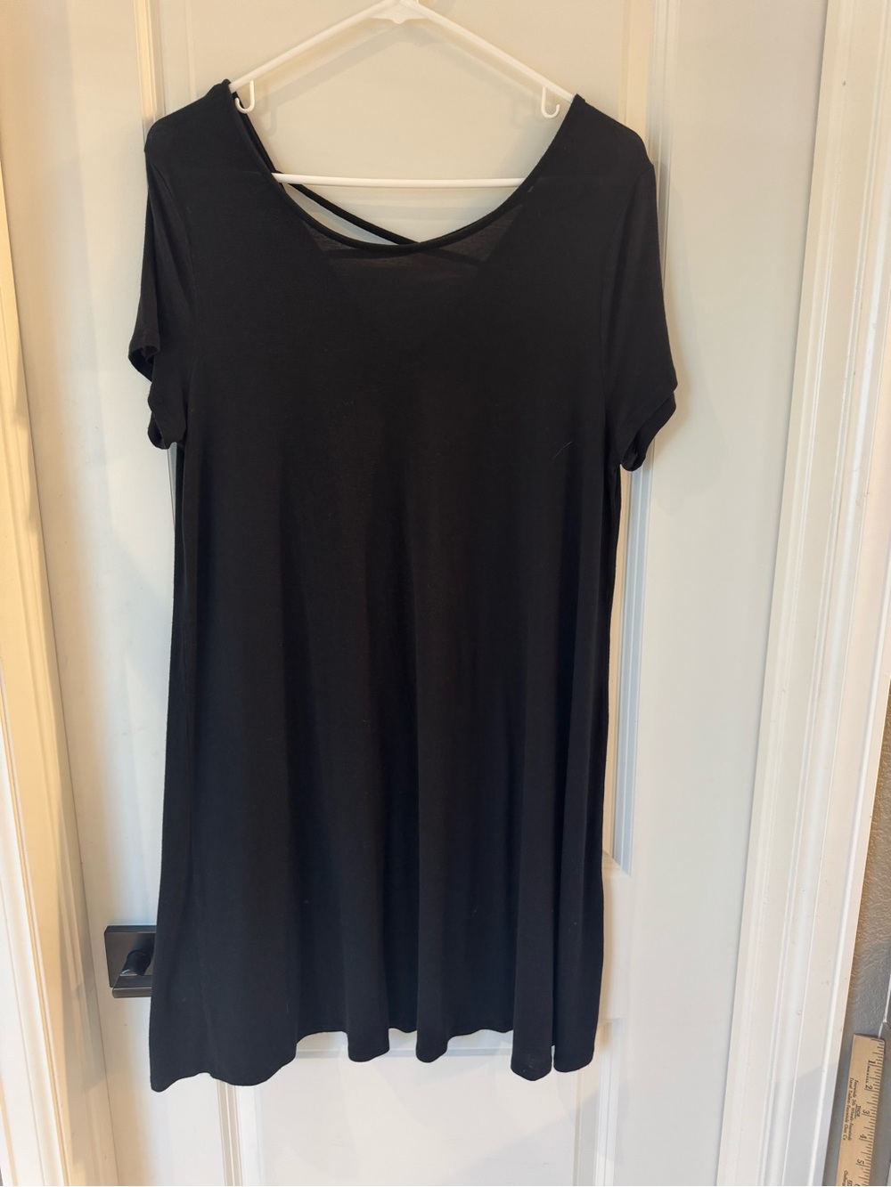Black Short Sleeve Swing Dress with Strappy Back